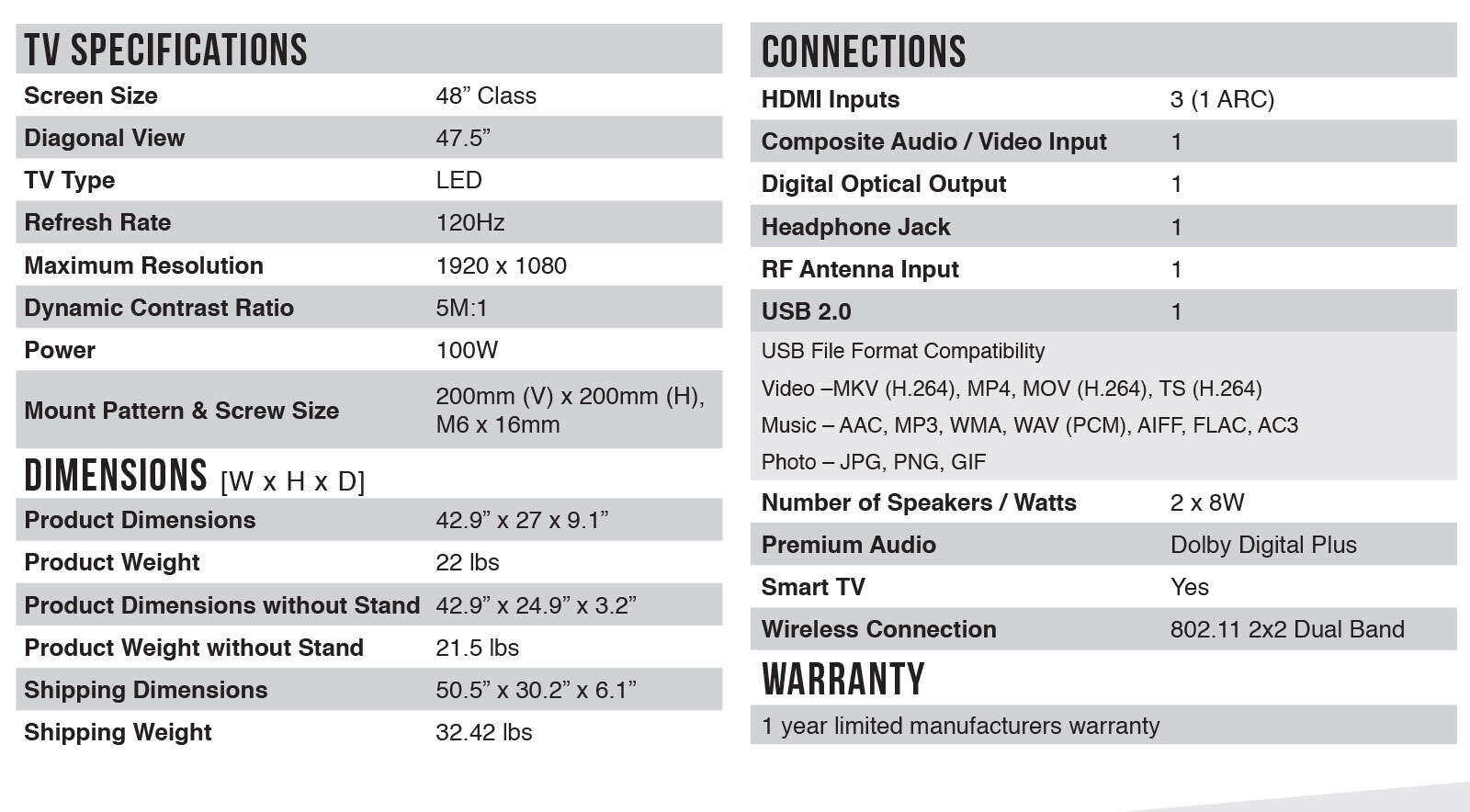 48FS3750 Spec Sheet