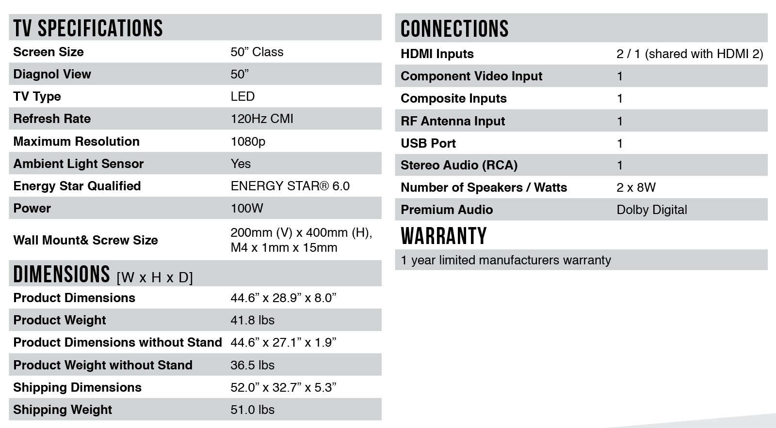 TCL 50” S5600 LED HDTV